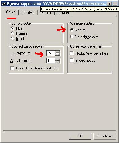  Tabblad Opties: Buffergrootte 25 en Venster. 